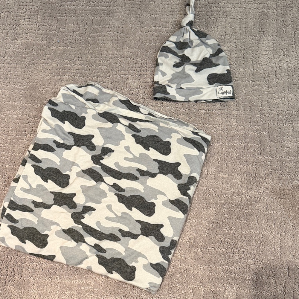 Copper Pearl Camo Swaddle and Baby hat